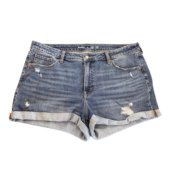 Old Navy High-Waisted OG Straight Ripped Jean Shorts Size 18 Distressed - Picture 2 of 8